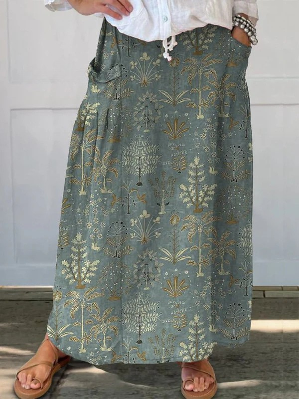 Odette botanical print drawstring maxi skirt