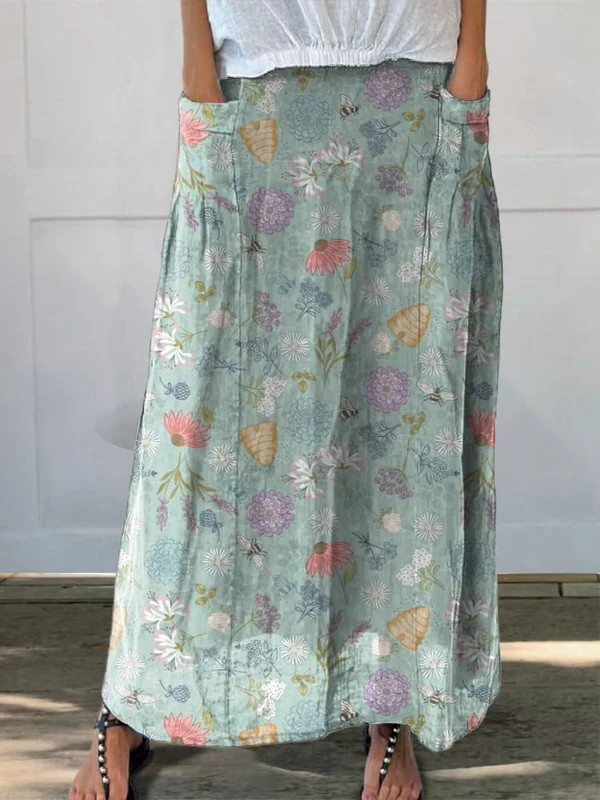 Lucille bee and floral print maxi skirt