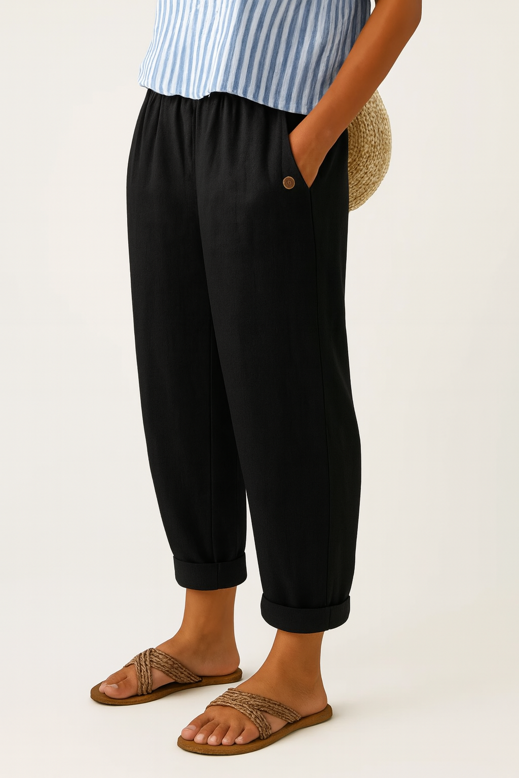 Winifred tapered cuffed pants with button pocket