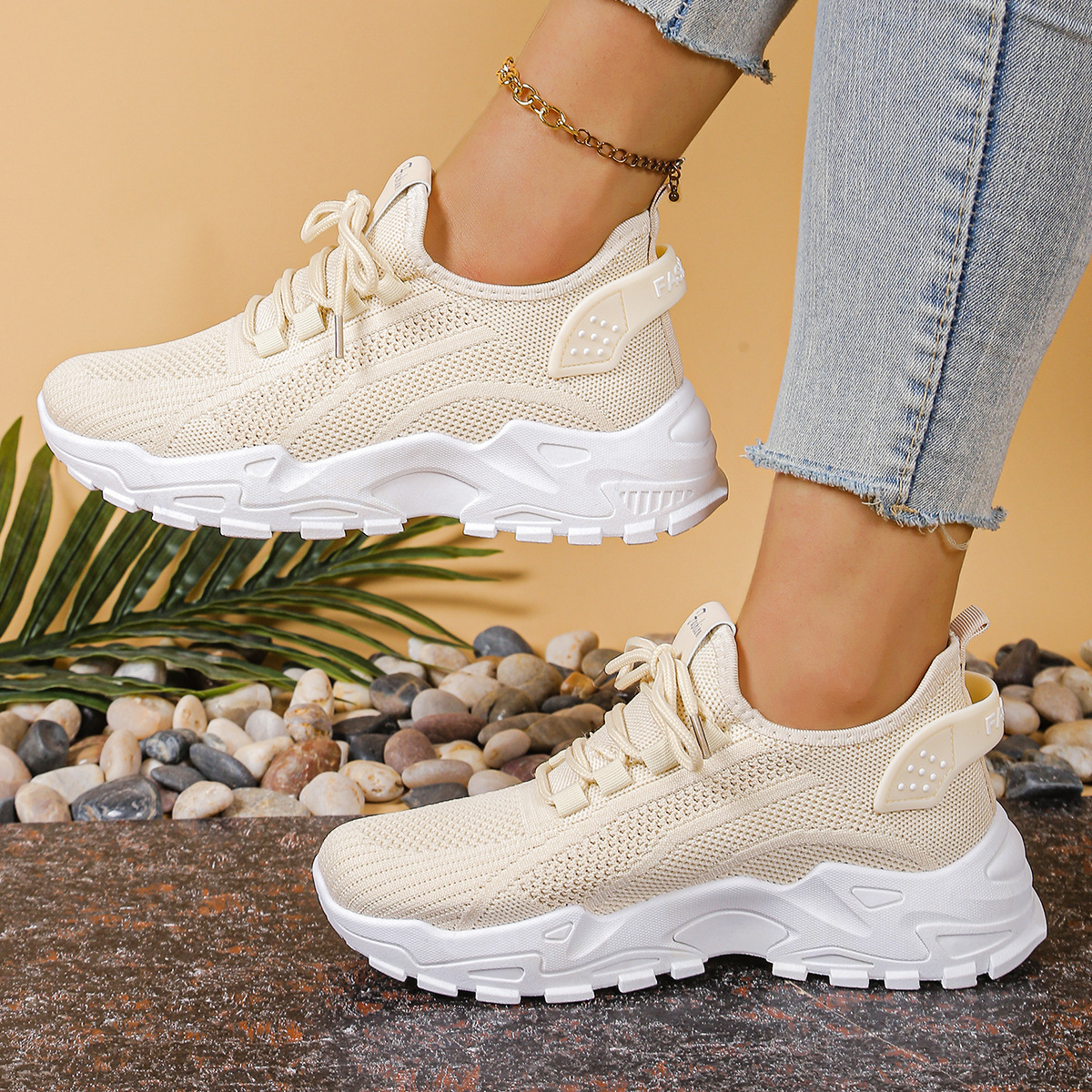 Aura Chunky-Sole Knit Trainers | Women's Lace-Up Mesh Sneakers
