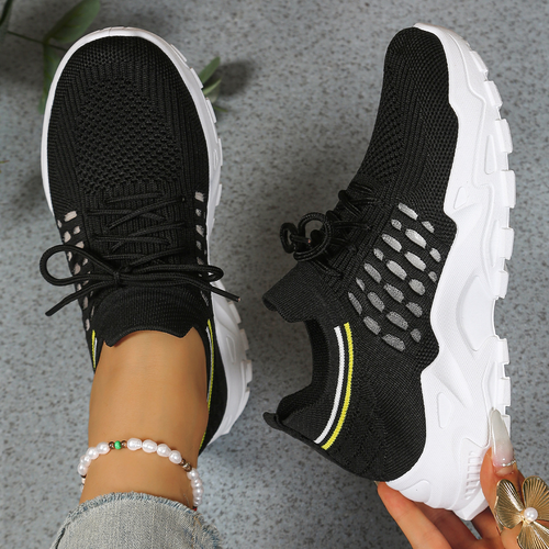 Aura Chunky-Sole Knit Trainers | Women's Lace-Up Mesh Sneakers