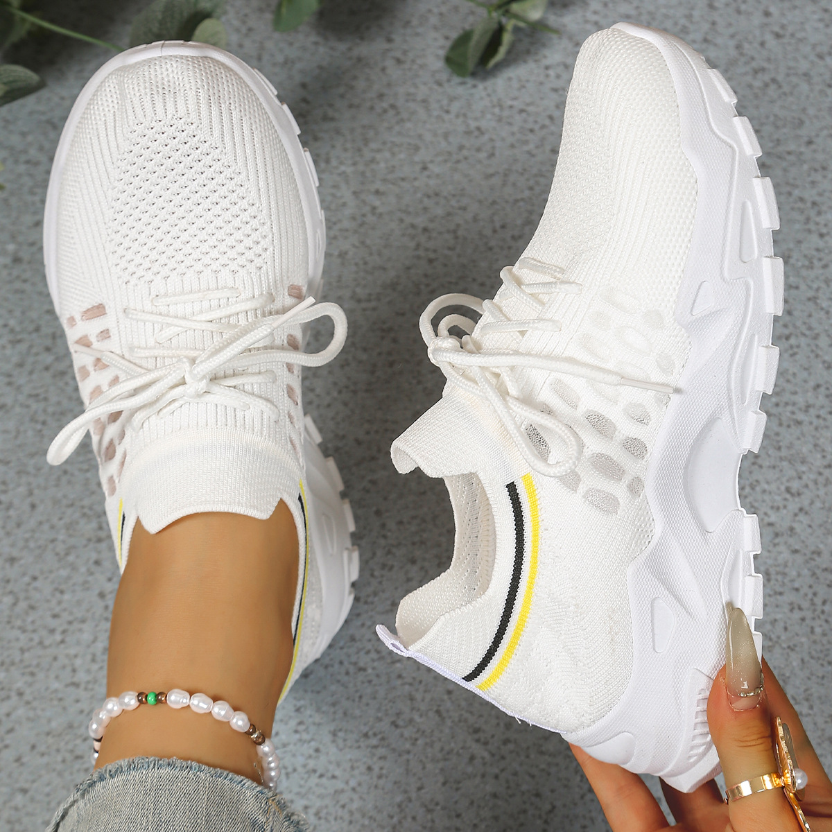 Aura Chunky-Sole Knit Trainers | Women's Lace-Up Mesh Sneakers