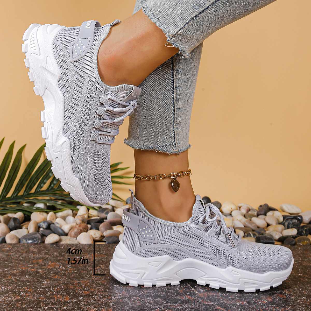 Aura Chunky-Sole Knit Trainers | Women's Lace-Up Mesh Sneakers