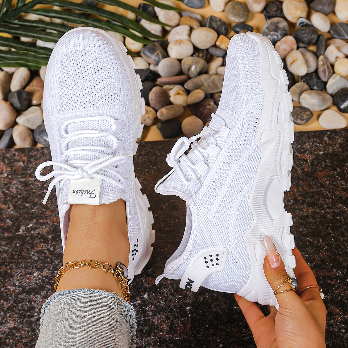 Aura Chunky-Sole Knit Trainers | Women's Lace-Up Mesh Sneakers