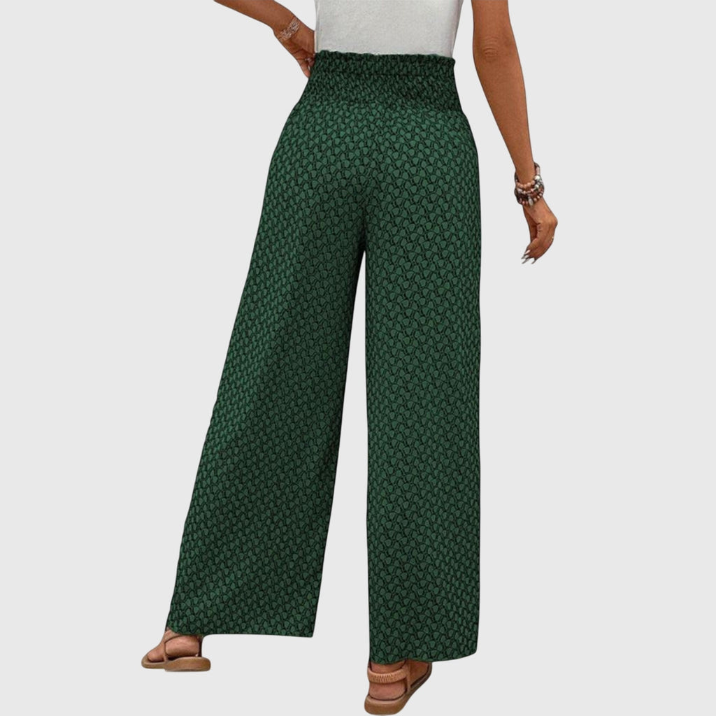 Lucy high-waisted smocked wrap-front palazzo pants