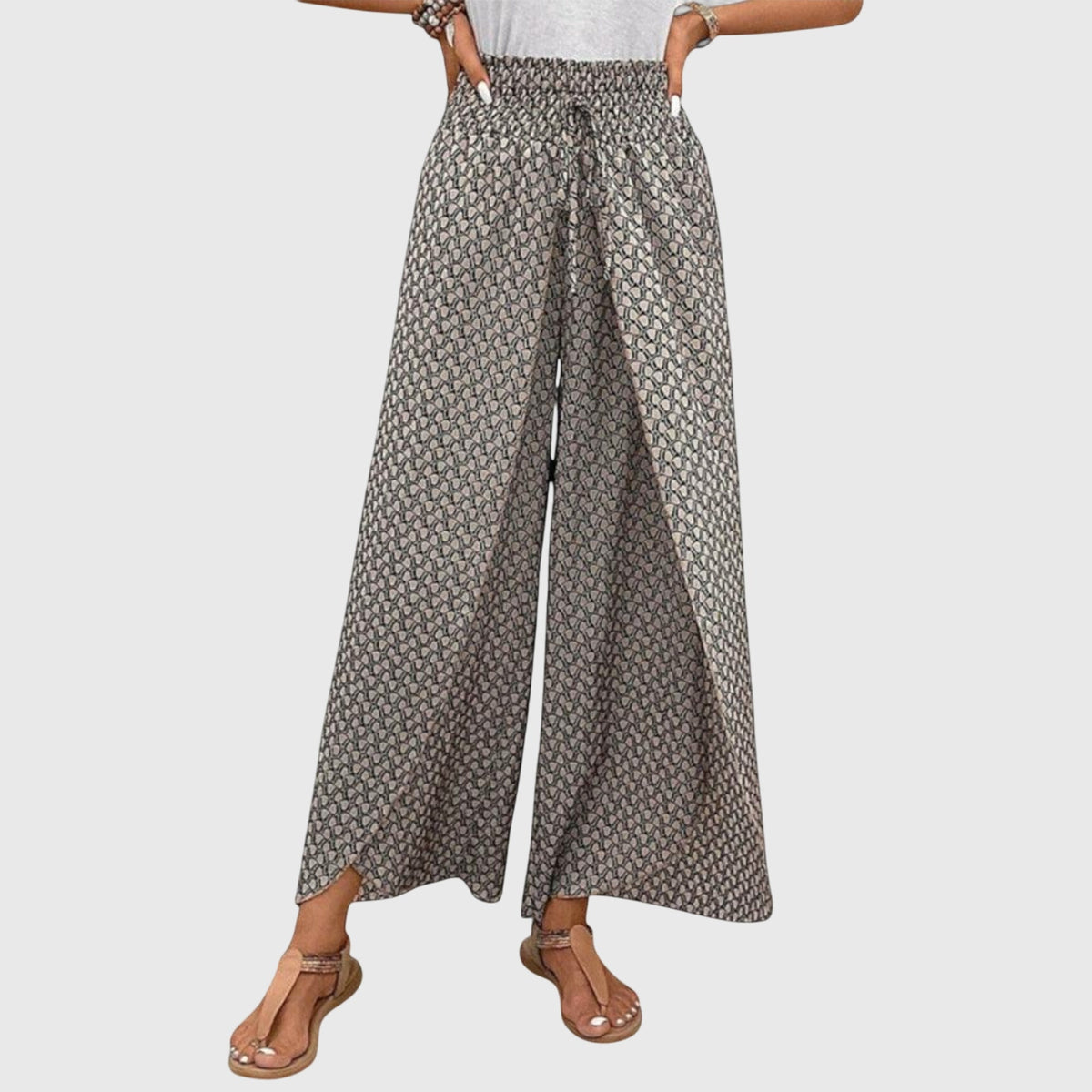 Lucy high-waisted smocked wrap-front palazzo pants