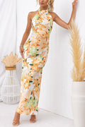 Sofia floral halter-neck open-back maxi dress
