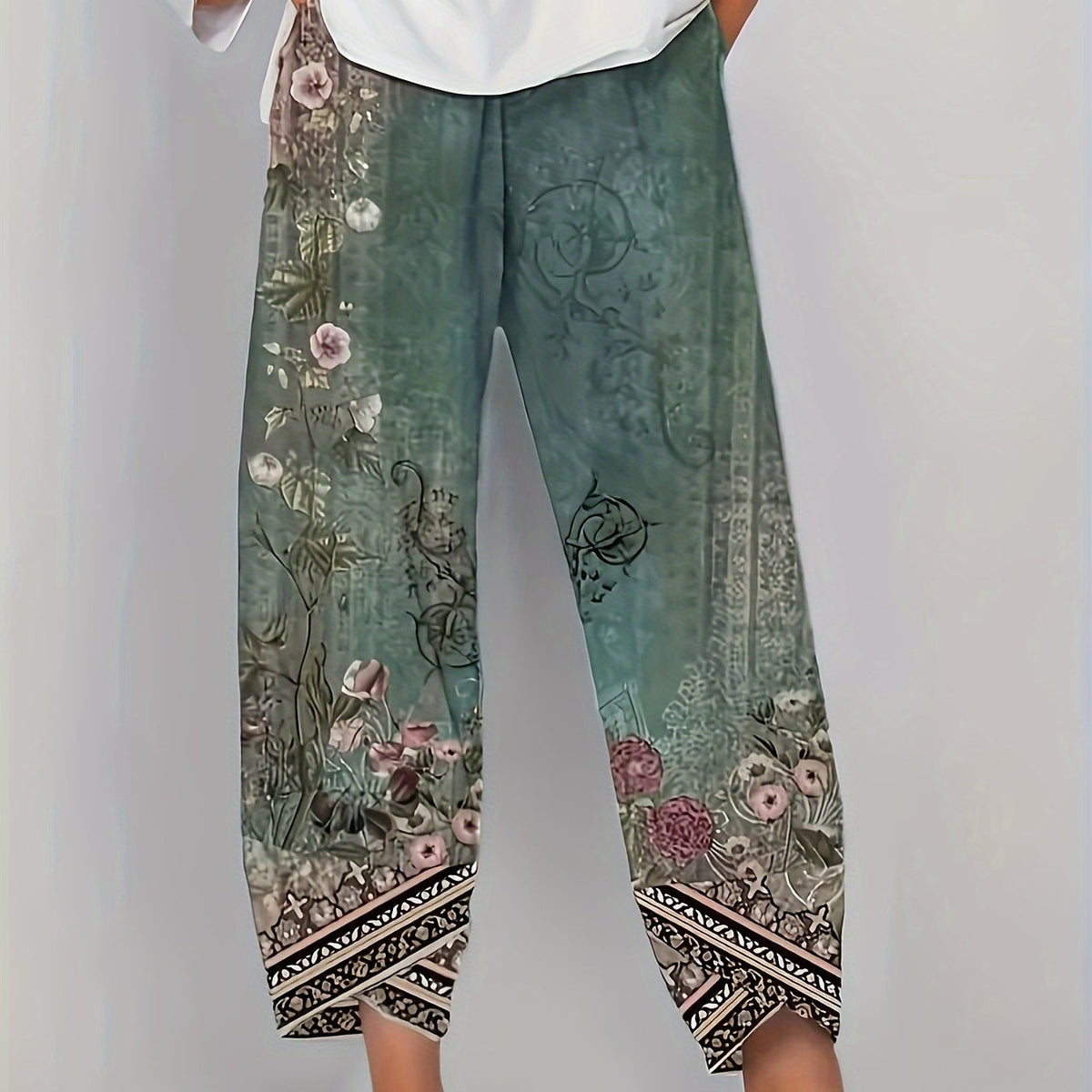 Ursula floral border print cropped harem pants
