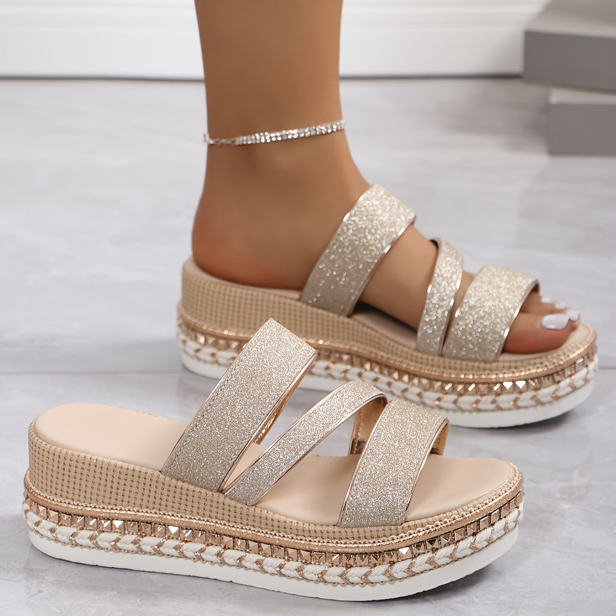 Ayala Embellished Flat Sandals | Women's Sparkle Summer Sandals