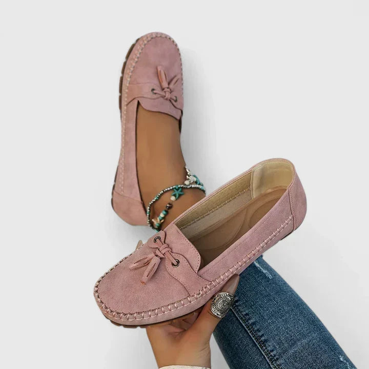 Daisy Bow Loafers | Women's Suede-Look Slip-On Flats
