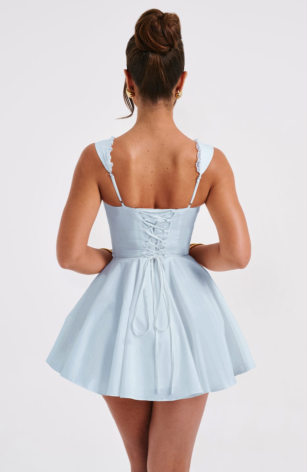 Meredith lace-trim corset-bodice blue mini sundress