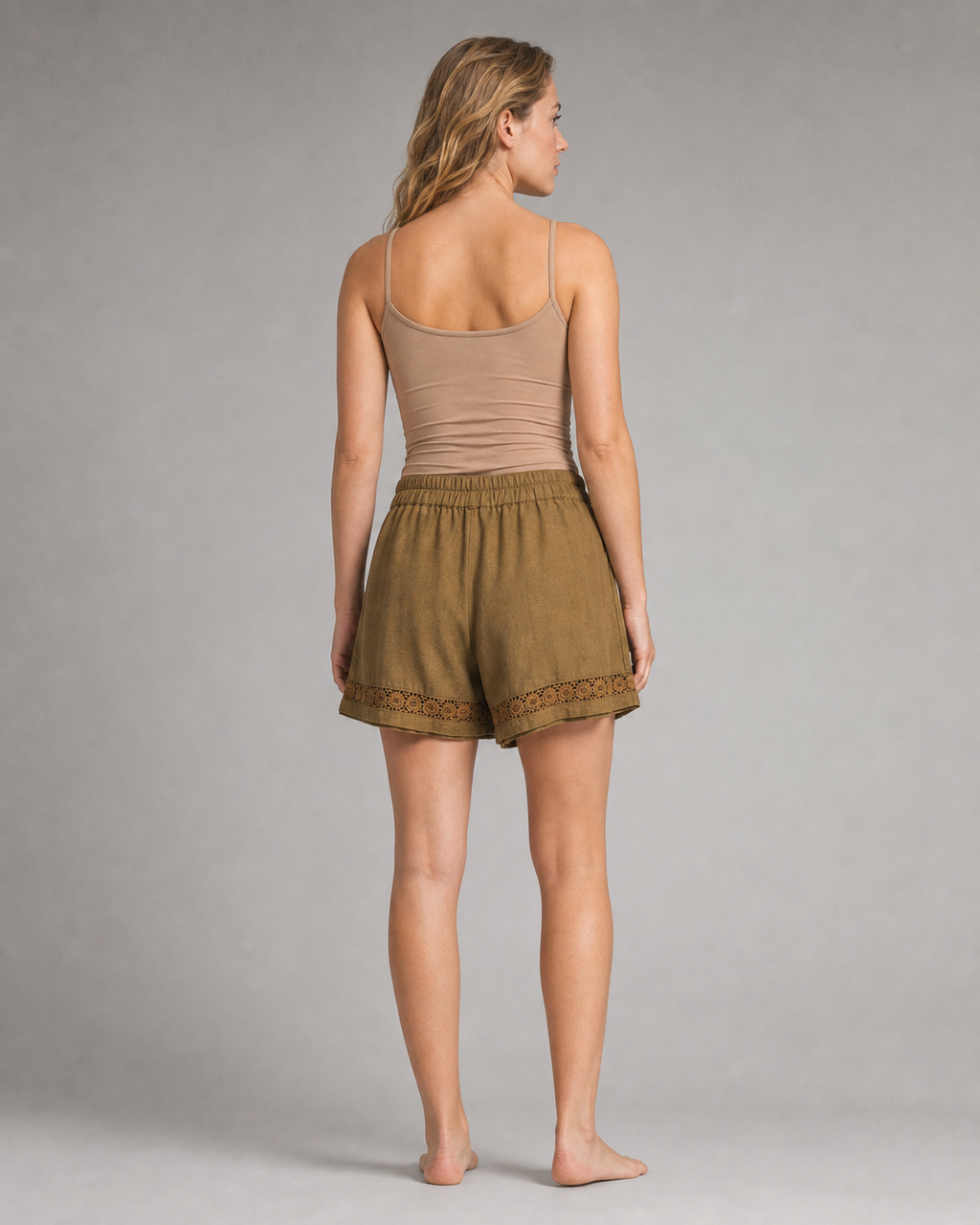 Rica™ | Relaxed Embroidered Shorts — Khaki — back
