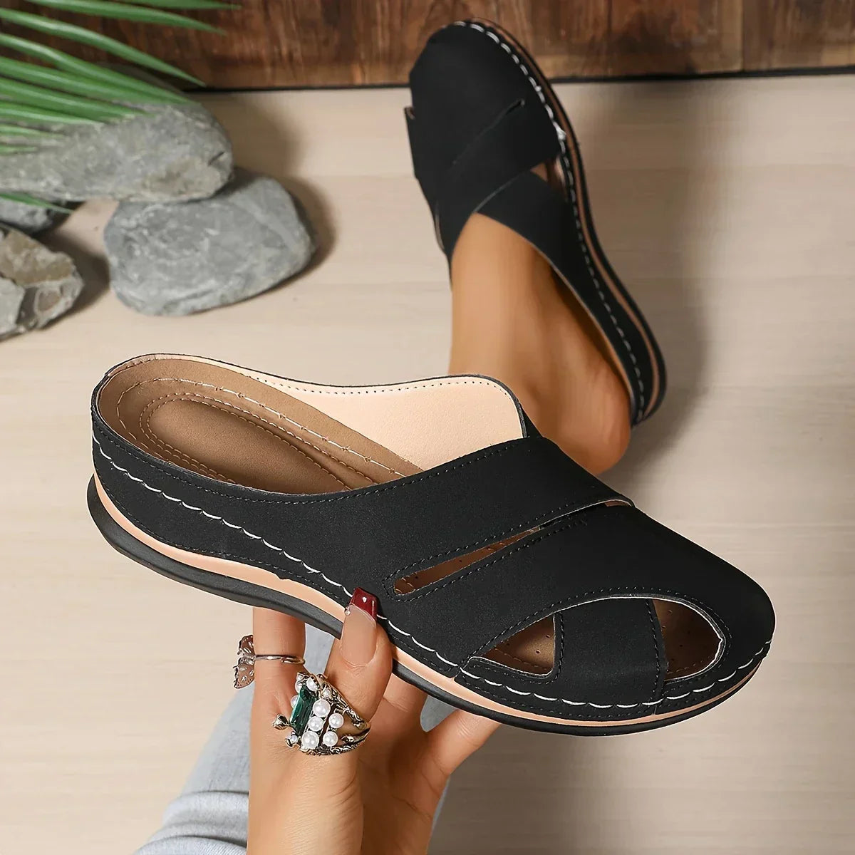 Ella Round-Toe Wedge Sandals | Women's Platform Slip-On Sandals
