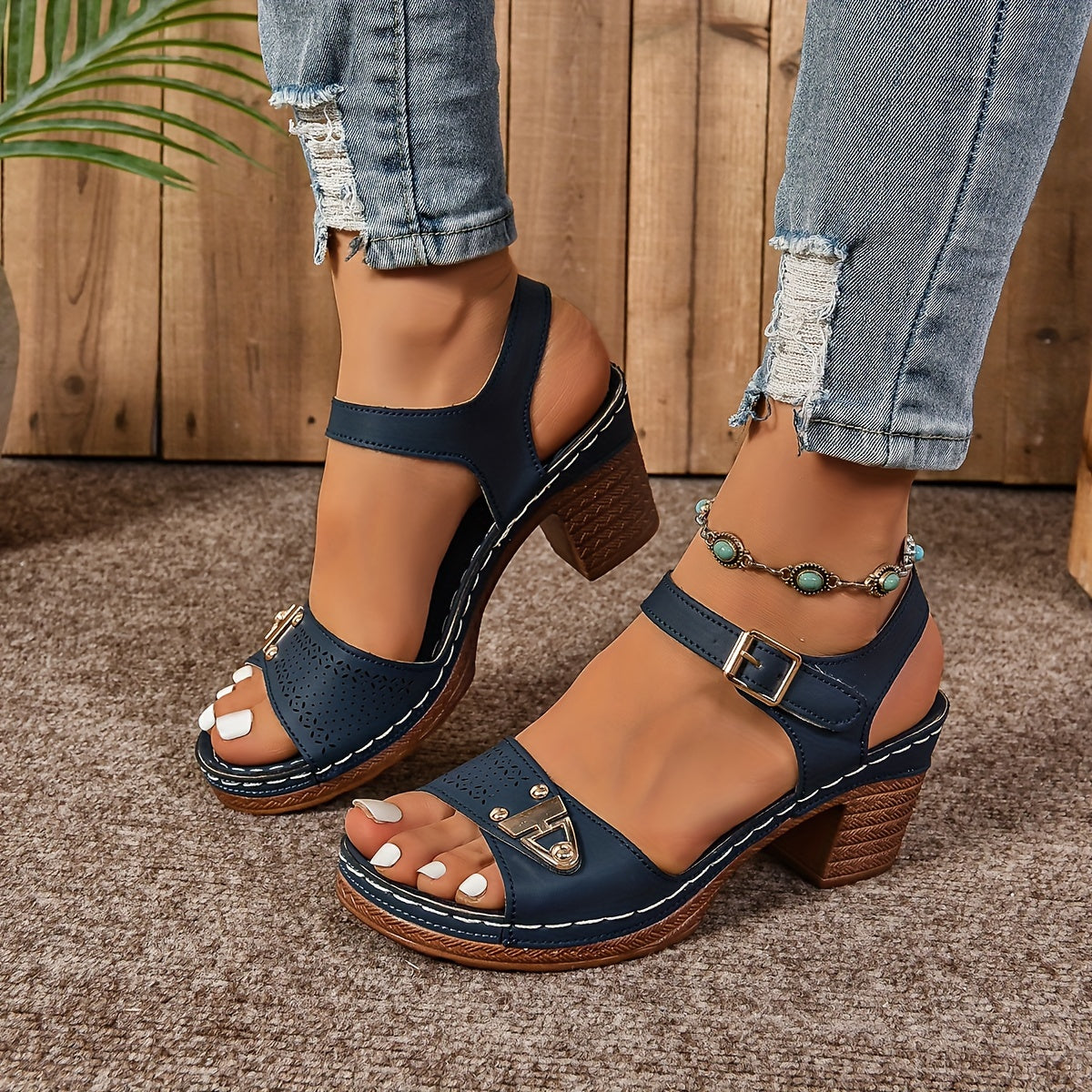 Amalfi Block Heel Sandals | Women's Strappy Buckle Heeled Sandals