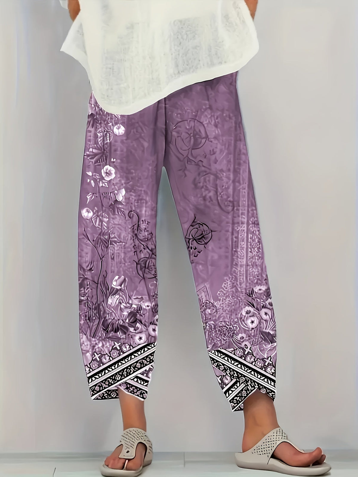 Ursula floral border print cropped harem pants