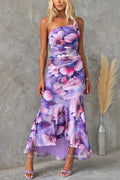 Thea floral one-shoulder ruched mermaid maxi dress