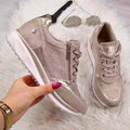 Sparkle Rhinestone Zip Trainers | Women's Metallic Lace-Up Sneakers