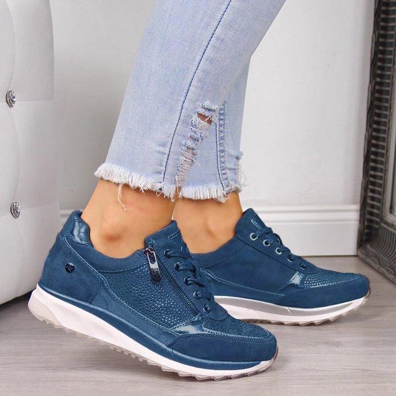 Sparkle Rhinestone Zip Trainers | Women's Metallic Lace-Up Sneakers