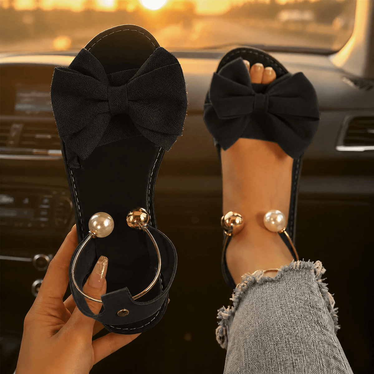 Corwyn Bow Flat Sandals | Women's Pearl Ankle-Cuff Sandals