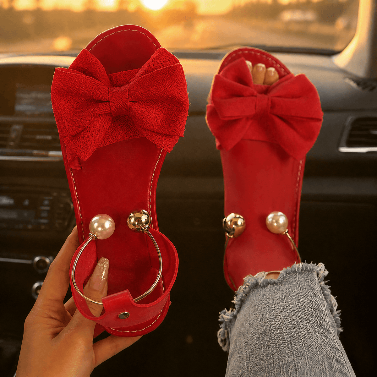 Corwyn Bow Flat Sandals | Women's Pearl Ankle-Cuff Sandals