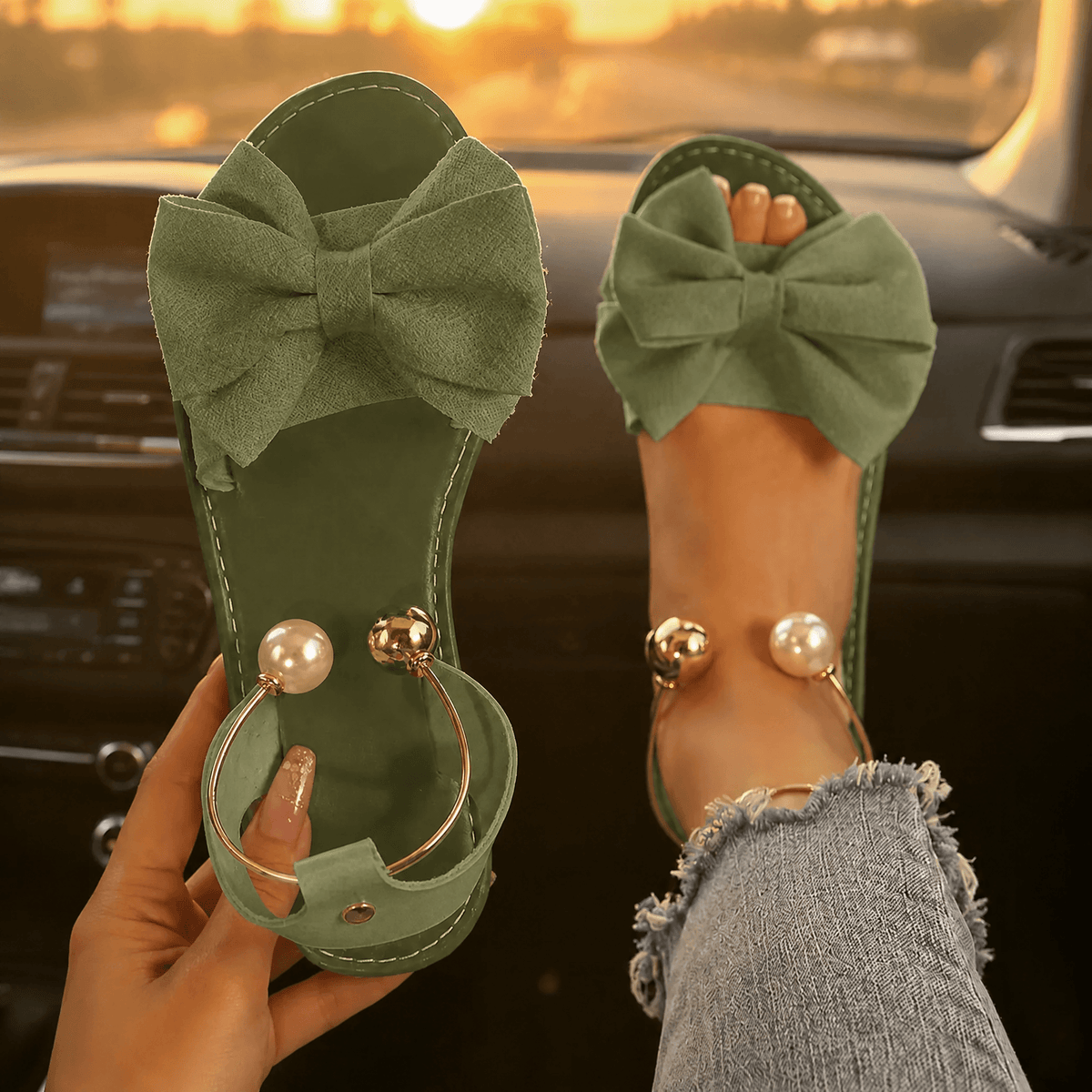 Corwyn Bow Flat Sandals | Women's Pearl Ankle-Cuff Sandals