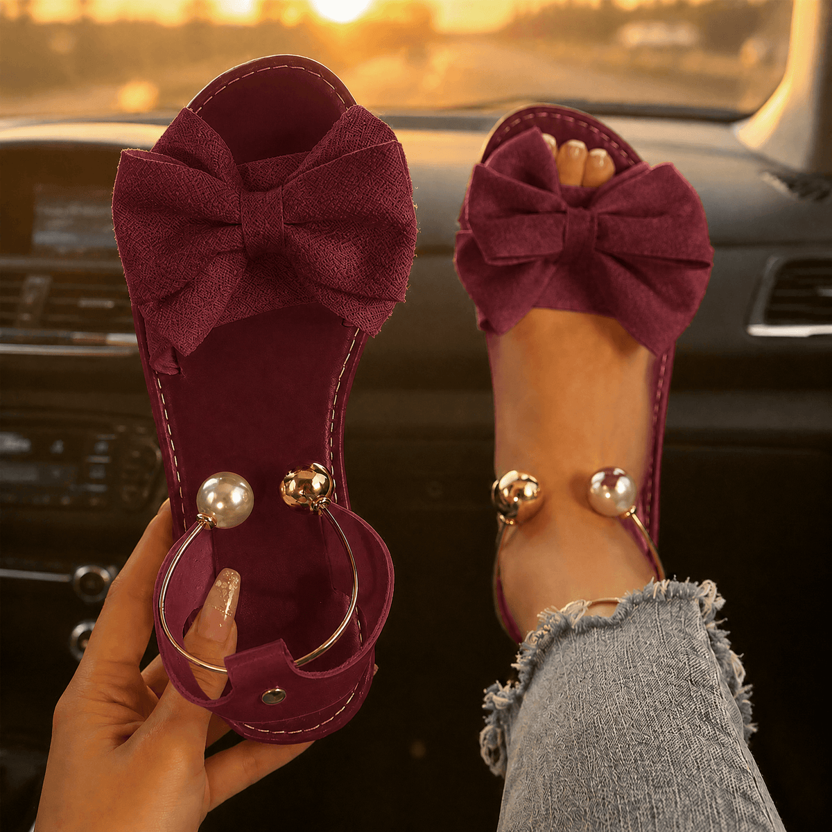 Corwyn Bow Flat Sandals | Women's Pearl Ankle-Cuff Sandals