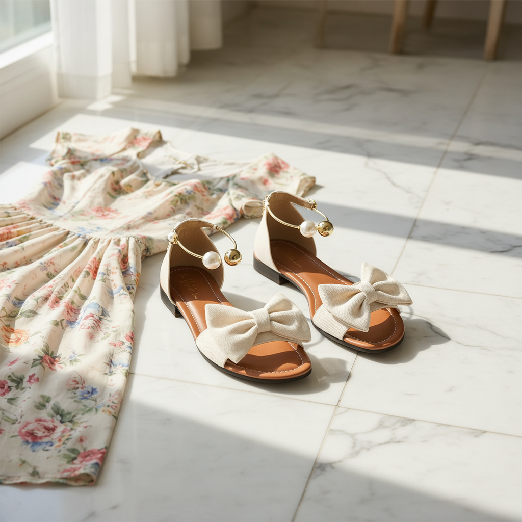 Corwyn Bow Flat Sandals | Women's Pearl Ankle-Cuff Sandals