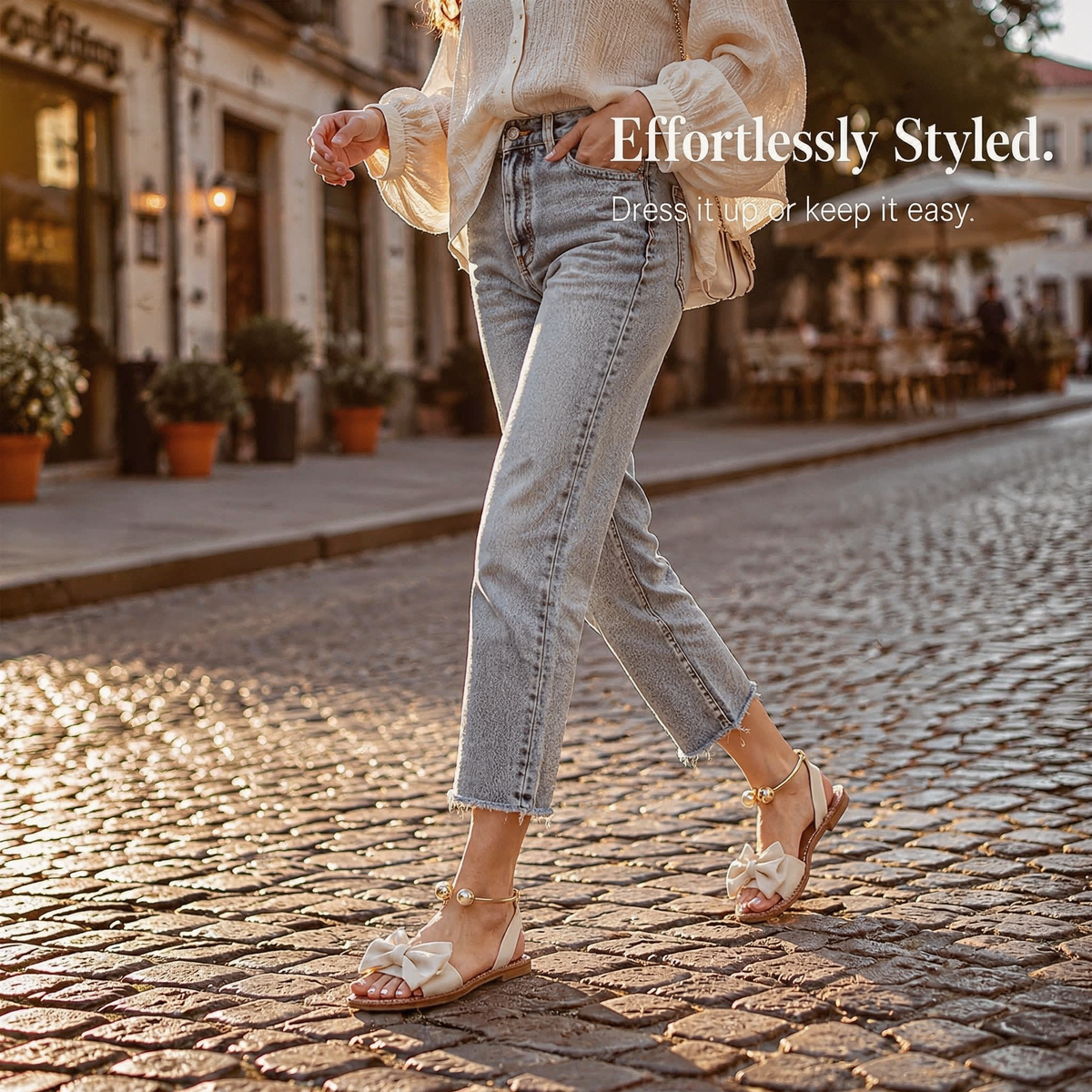 Corwyn Bow Flat Sandals | Women's Pearl Ankle-Cuff Sandals