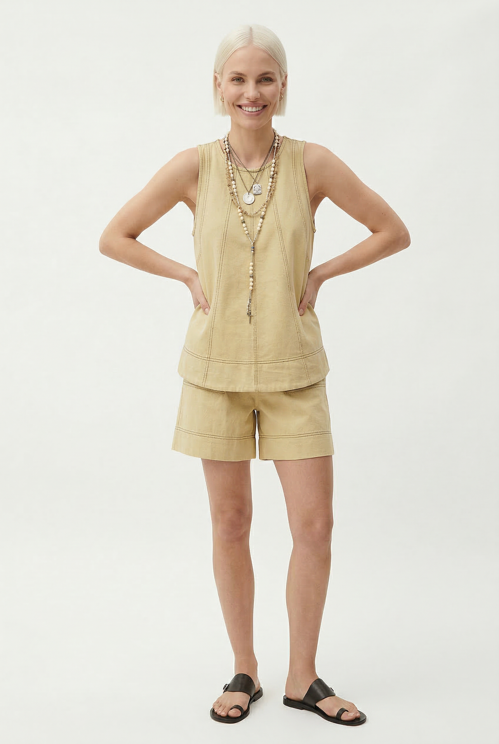 Yara sleeveless swing top and pocket shorts two-piece set