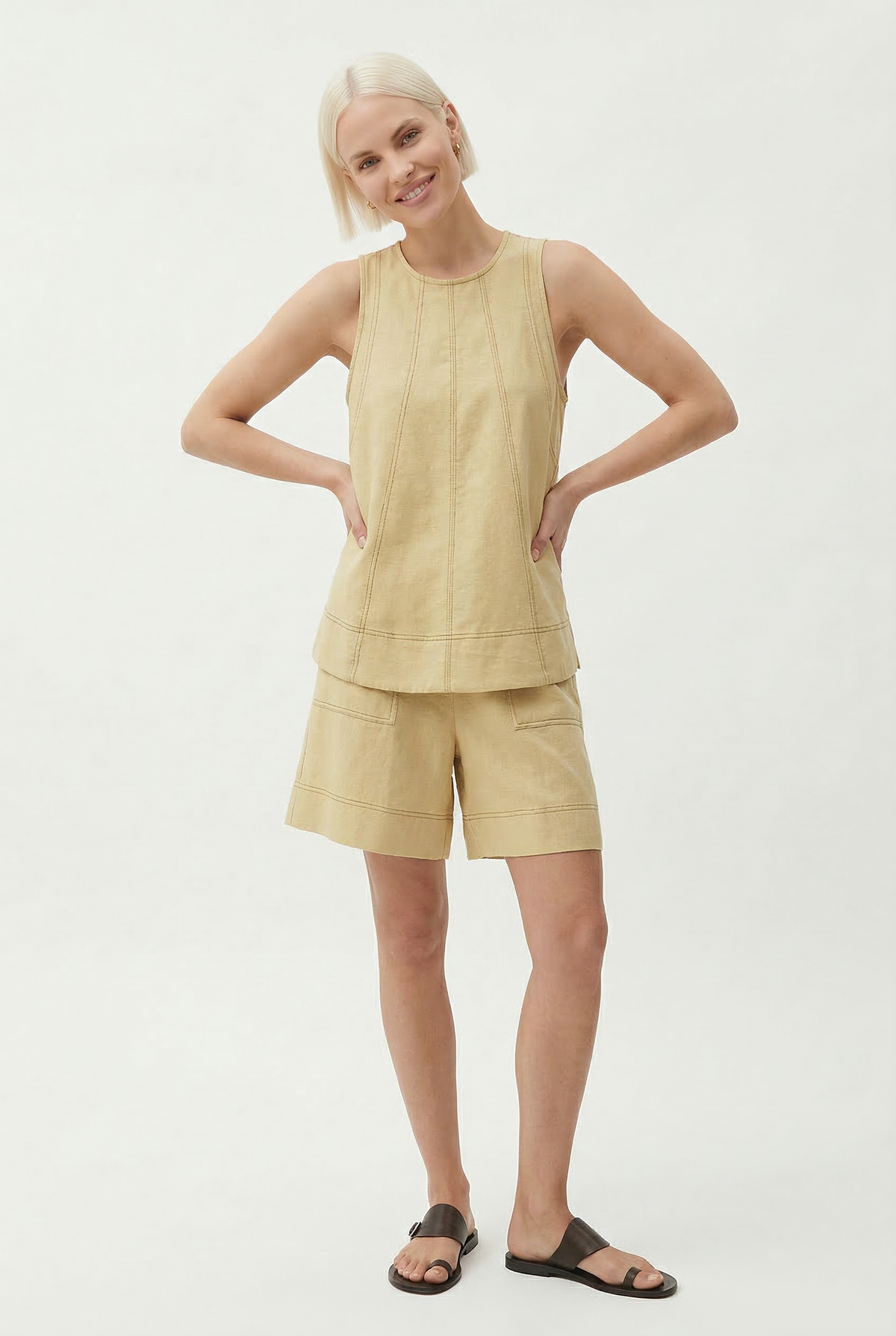 Yara sleeveless swing top and pocket shorts two-piece set