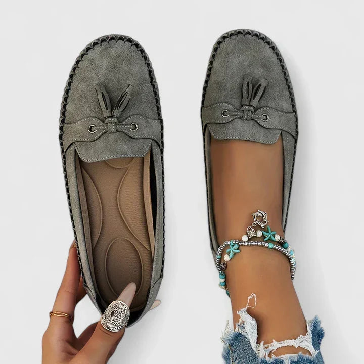 Daisy Bow Loafers | Women's Suede-Look Slip-On Flats