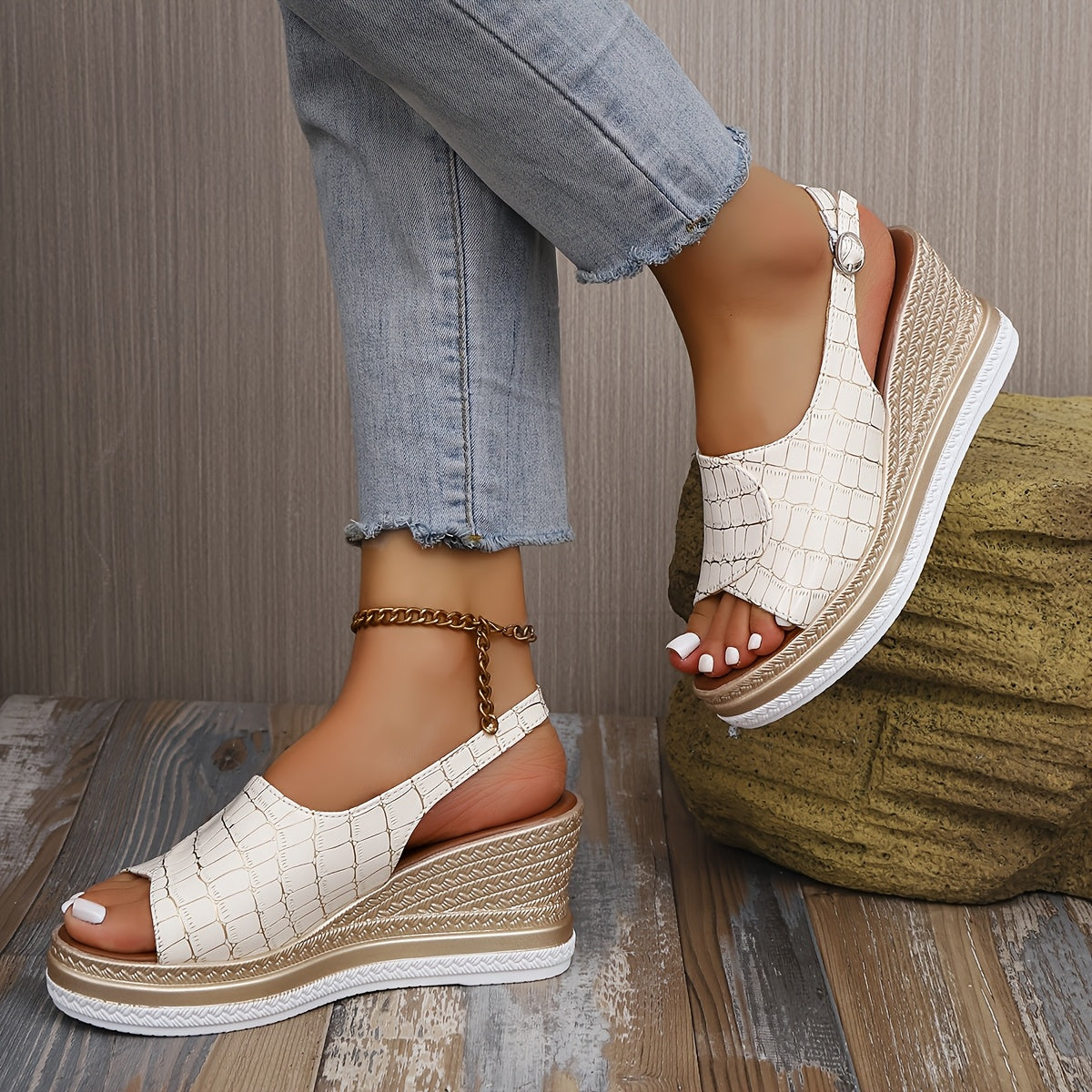 Marbella Croc-Effect Wedge Sandals | Women's Platform Sandals