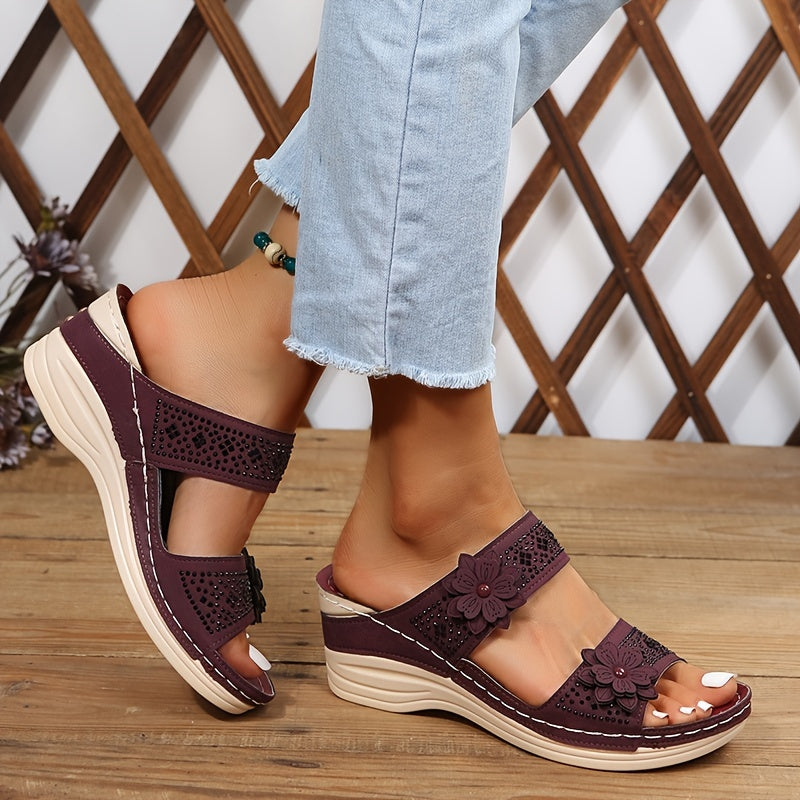 Delor Floral Wedge Slides | Women's Slip-On Platform Sandals