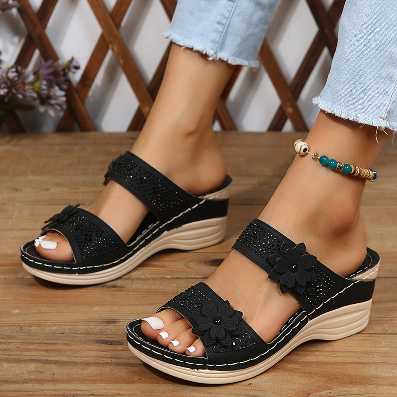 Delor Floral Wedge Slides | Women's Slip-On Platform Sandals