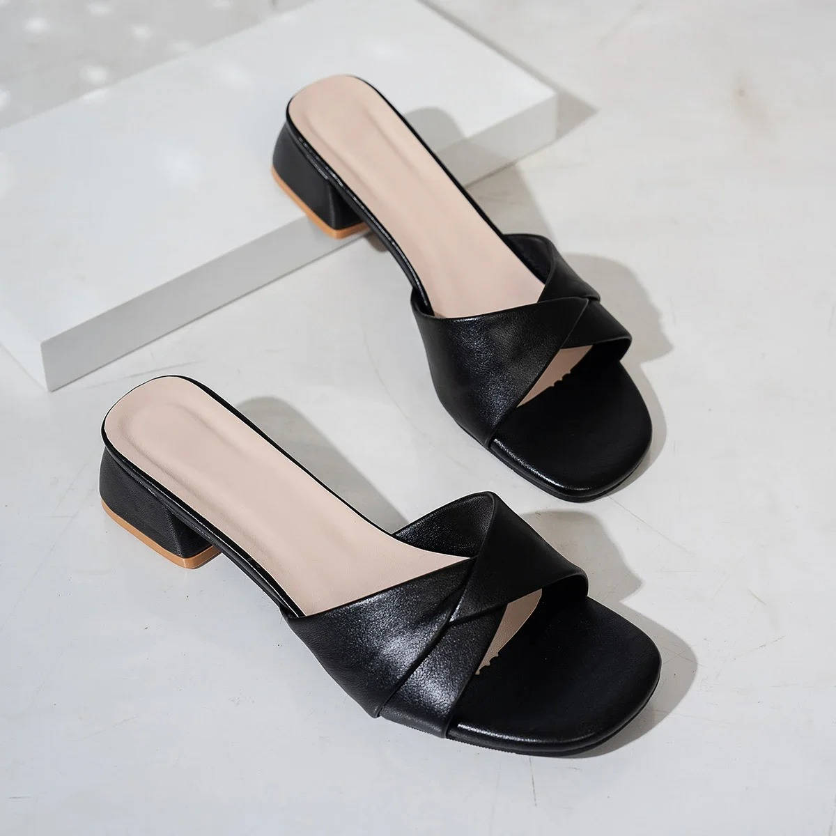Ava Twisted-Strap Mule Sandals | Women's Low Block Heel Sandals