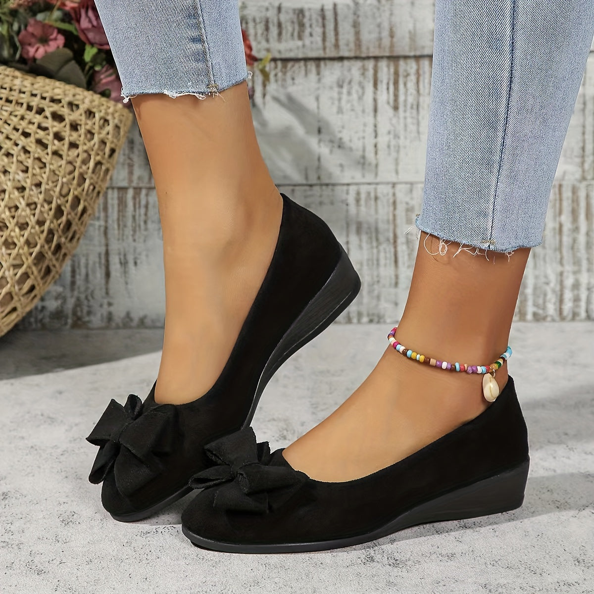 Maisie Wedge Ballet Flats | Women's Bow Slip-On Flats
