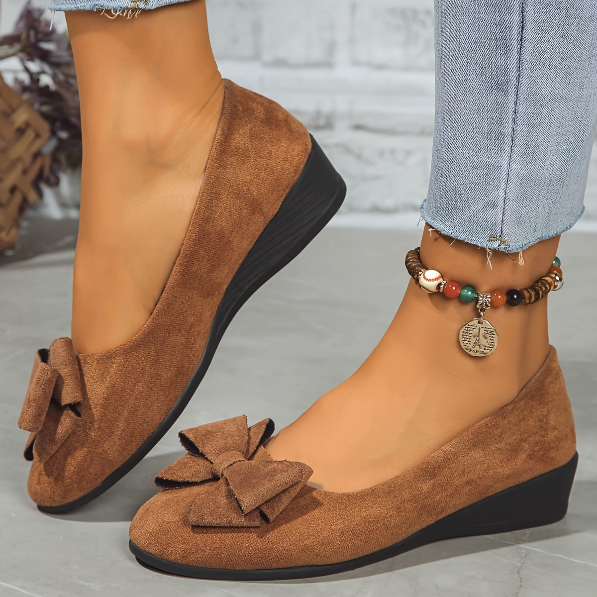 Maisie Wedge Ballet Flats | Women's Bow Slip-On Flats