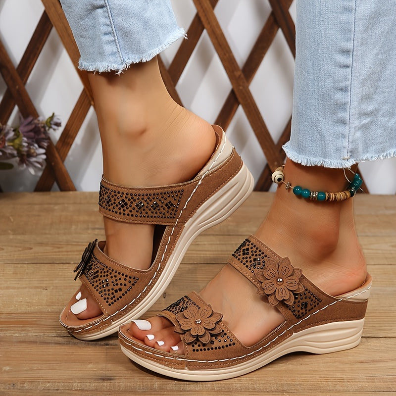 Delor Floral Wedge Slides | Women's Slip-On Platform Sandals