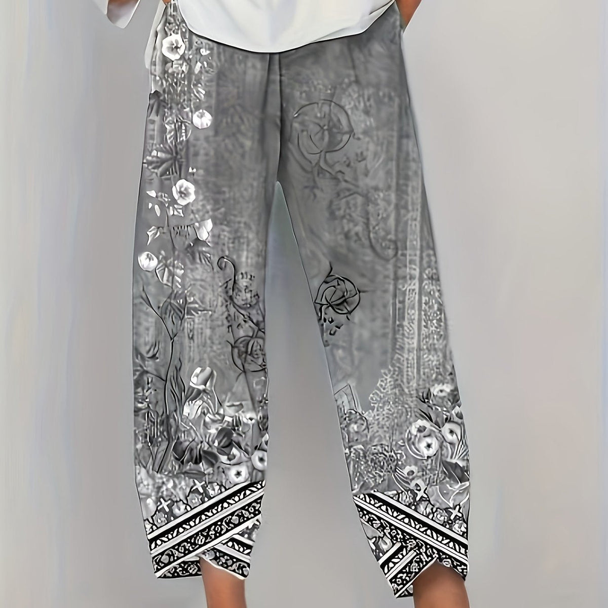 Ursula floral border print cropped harem pants