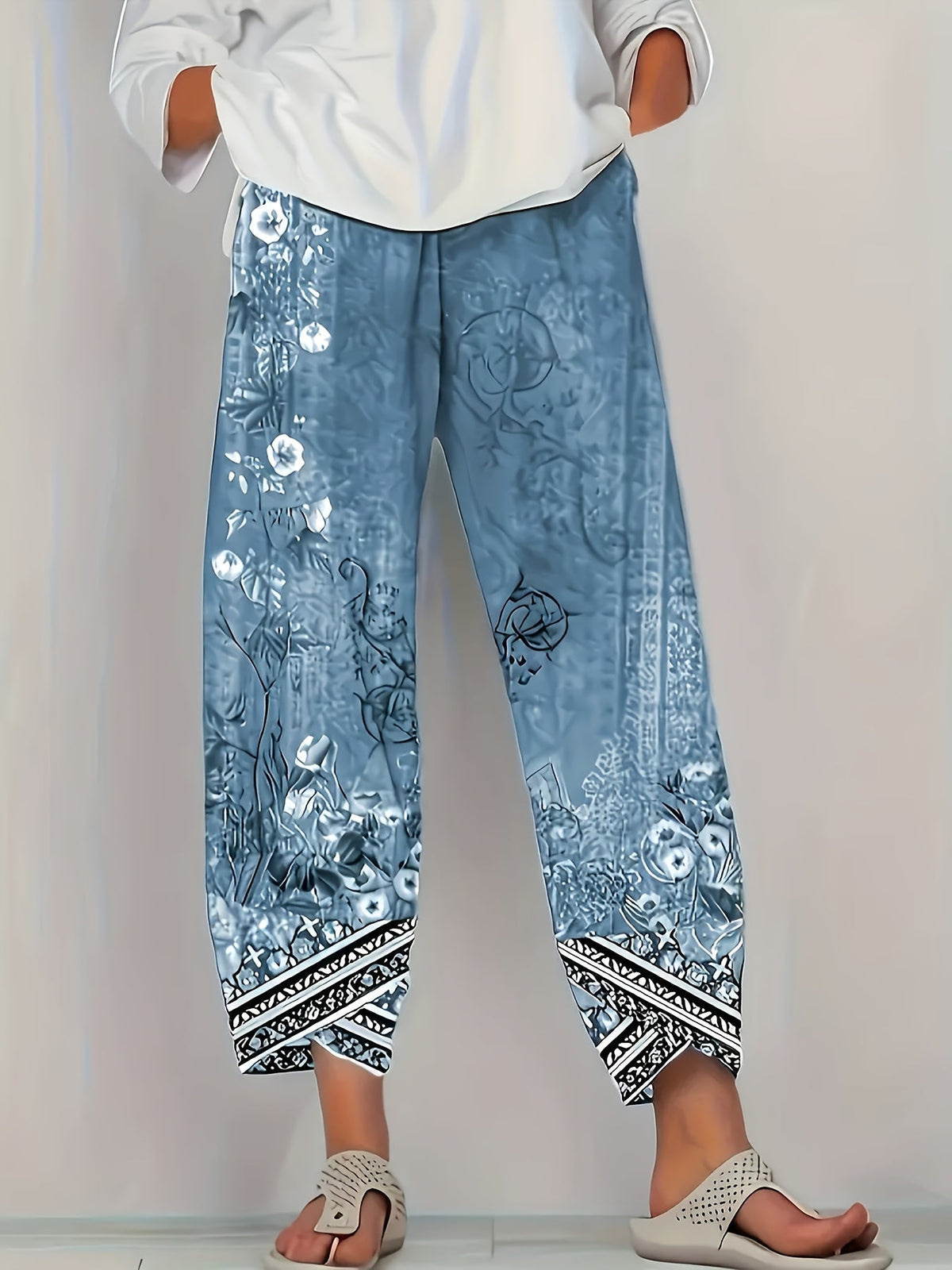 Ursula floral border print cropped harem pants