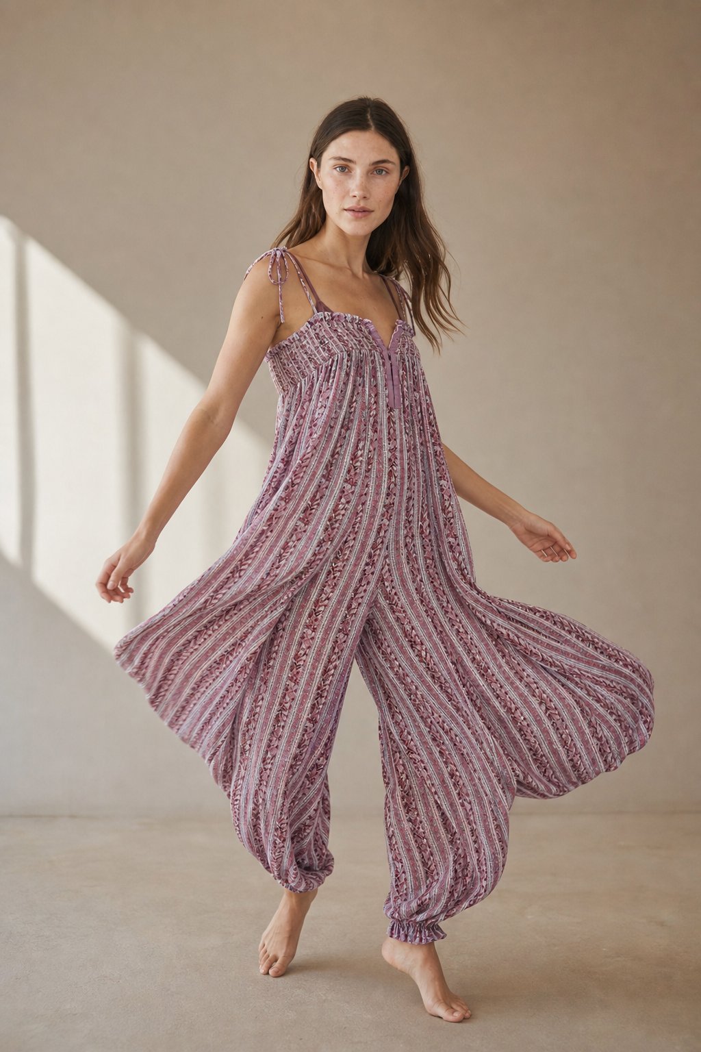 Odile smocked tie-strap harem jumpsuit