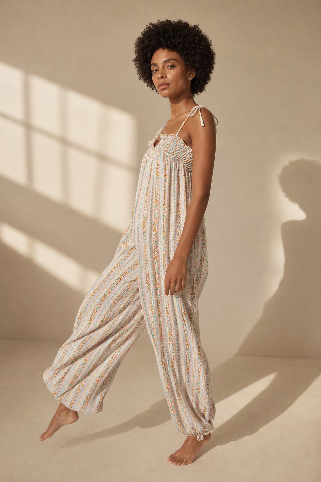 Odile smocked tie-strap harem jumpsuit