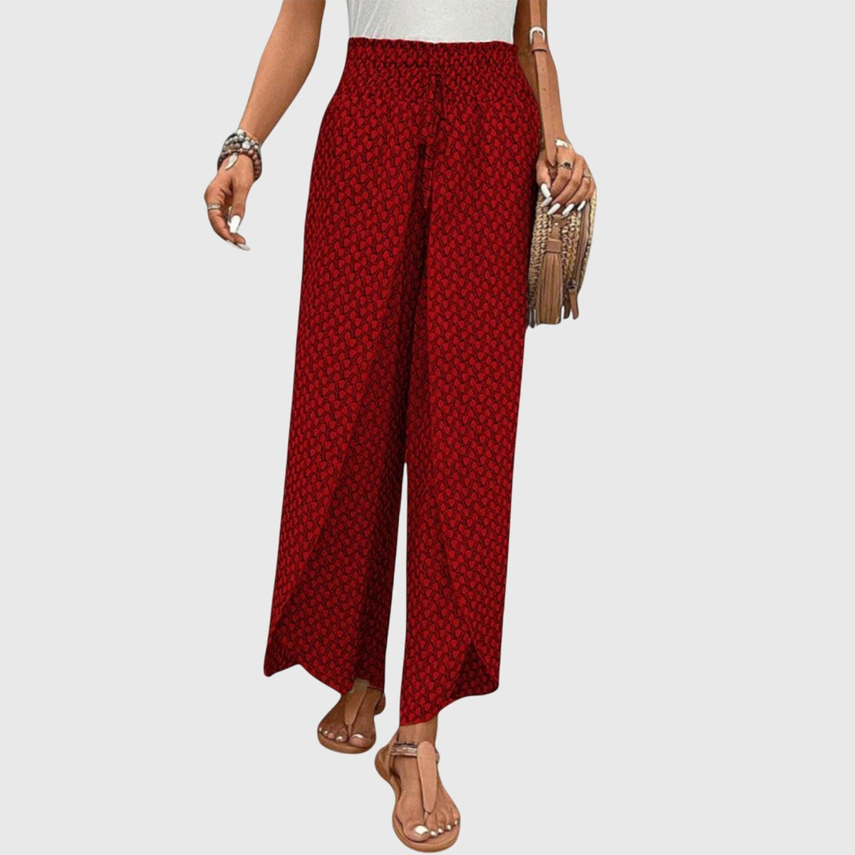 Lucy high-waisted smocked wrap-front palazzo pants