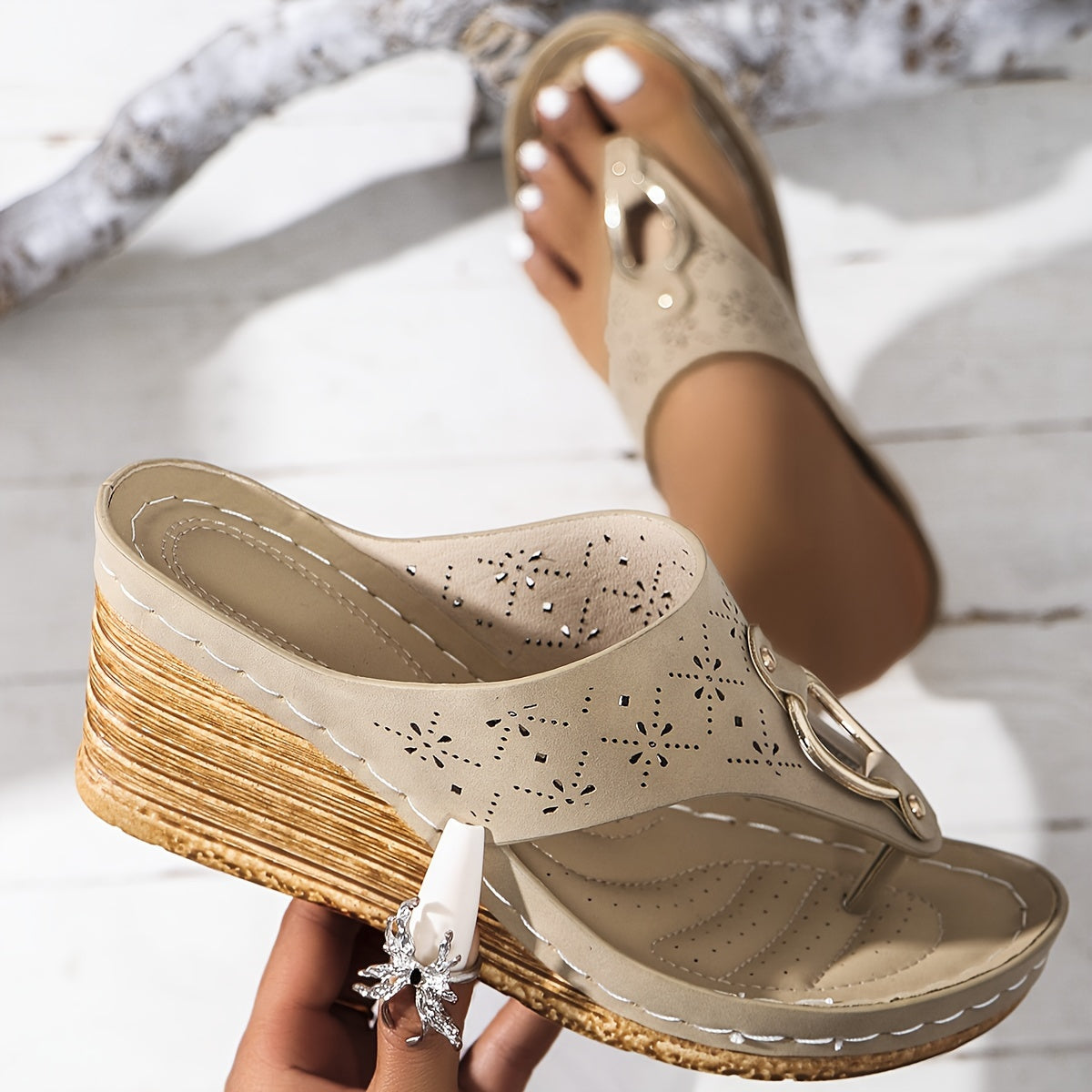 Bianca Toe-Loop Flat Sandals | Women's Embellished Comfort Sandals