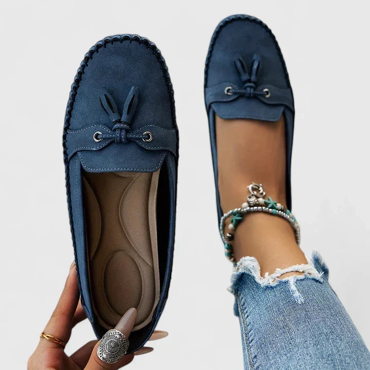 Daisy Bow Loafers | Women's Suede-Look Slip-On Flats