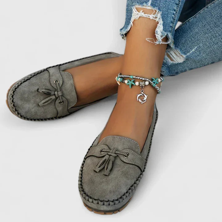 Daisy Bow Loafers | Women's Suede-Look Slip-On Flats