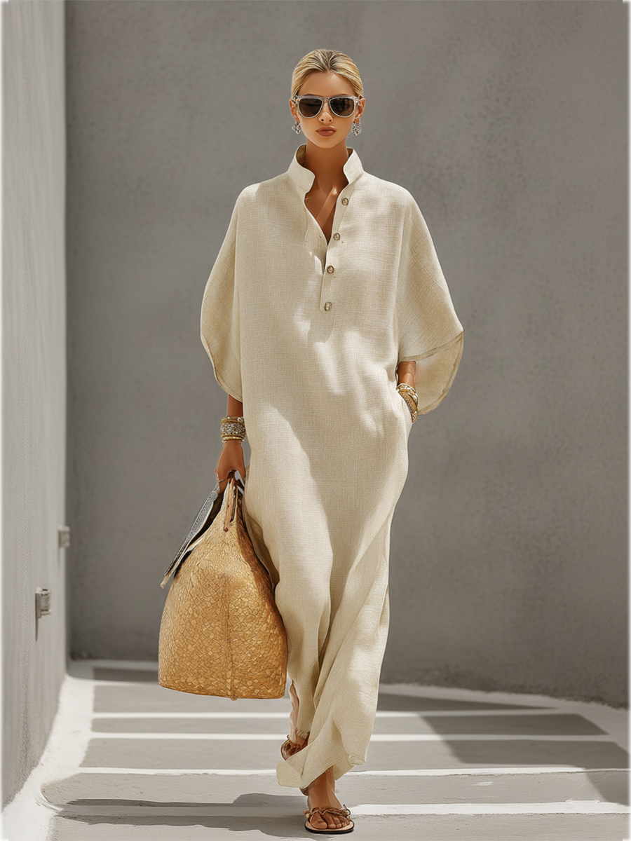 Nina mandarin-collar dolman-sleeve maxi dress