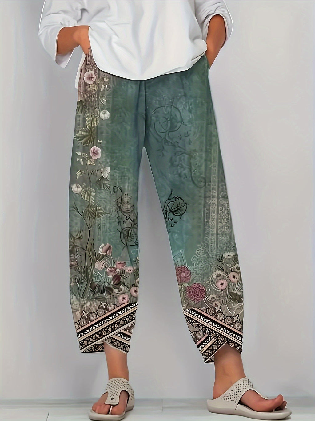 Ursula floral border print cropped harem pants