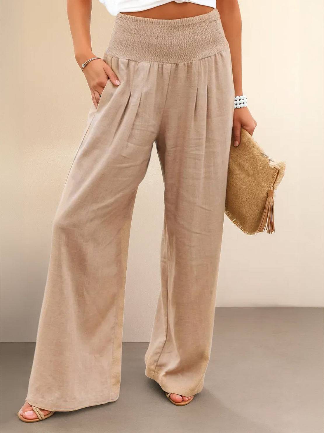 Petra Smocked Palazzo Pants | Women's High-Waist Wide-Leg Trousers