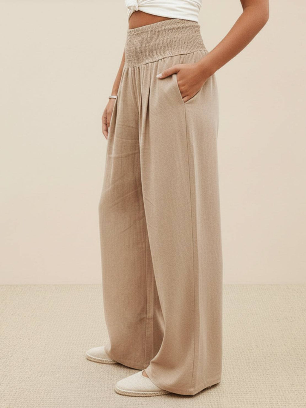 Petra Smocked Palazzo Pants | Women's High-Waist Wide-Leg Trousers